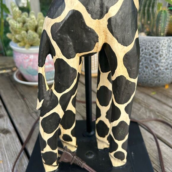 Wooden Giraffe Table Desk Lamp Light Vintage Mid-Century Metal Base 33" Tall - Picture 12 of 16